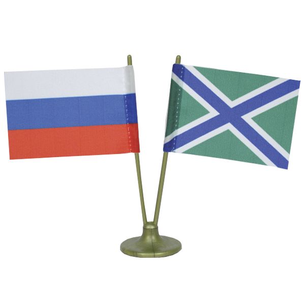 Флажок миниат. двойной на подставке с липуч. (4,5х7 см) РФ + МЧПВ РФ