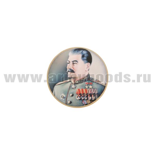 Значок мет. Сталин (круглый, смола, на пимсе) с медалями