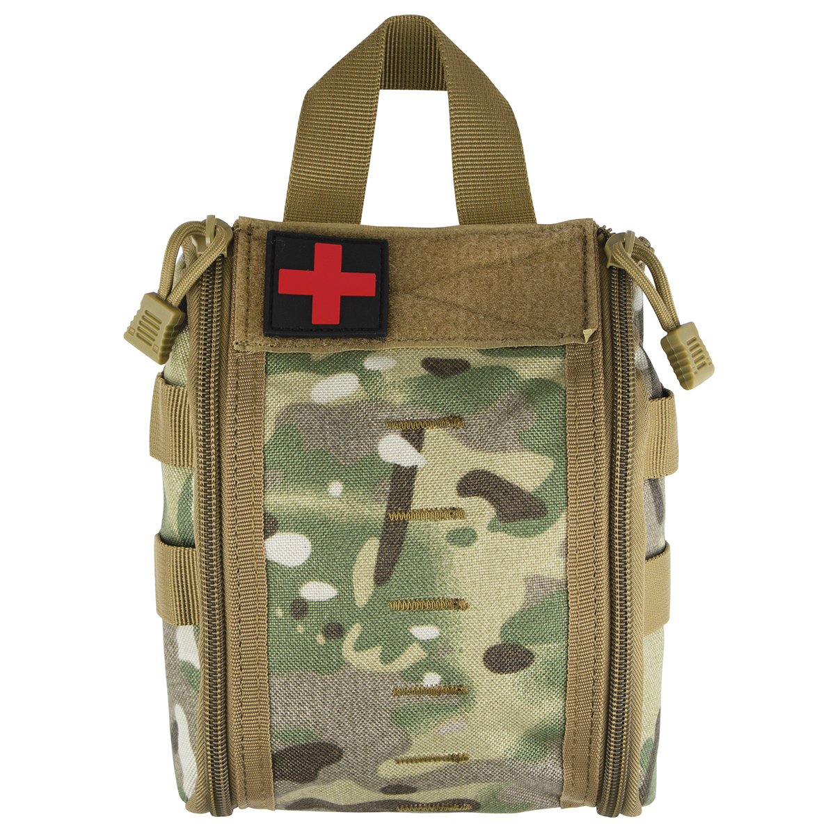 Чехол для аптечки тактический с 2 молниями и красным крестом (MOLLE-система) "мультикам"
