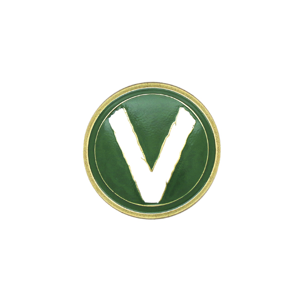 Значок мет. V (кругл, на пимсе) d=25 мм (зел. фон)