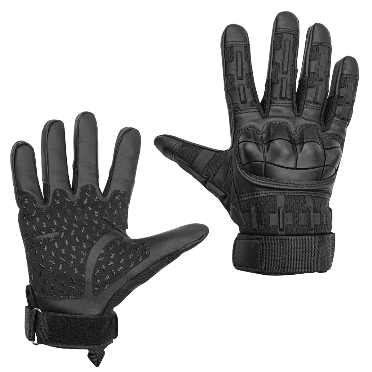 Перчатки тактические комбинированные (ткань + экокожа) с накладками из термопластичной резины черные