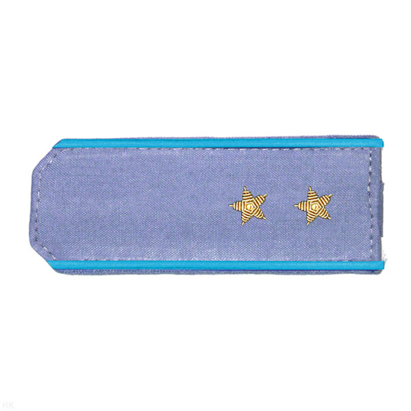 Погоны из рубаш. ткани серо-голуб. с вышит. голуб. кантом, вышит. канителью (прапорщик)