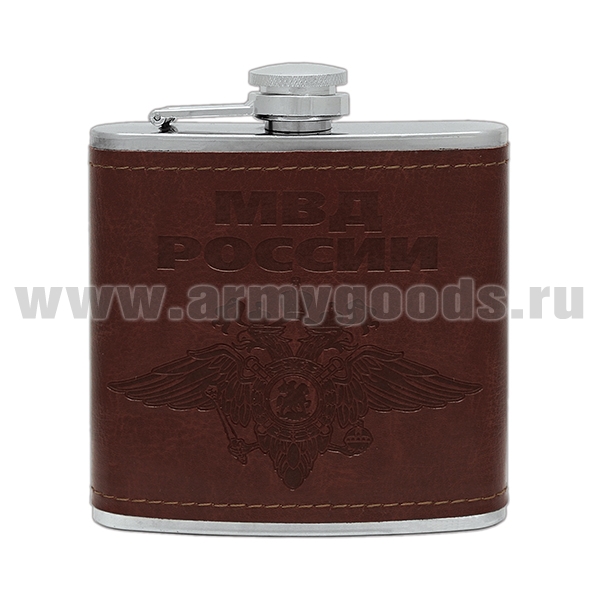 Фляга (нерж. сталь) с тиснением на коже МВД России (6 oz (180 мл)