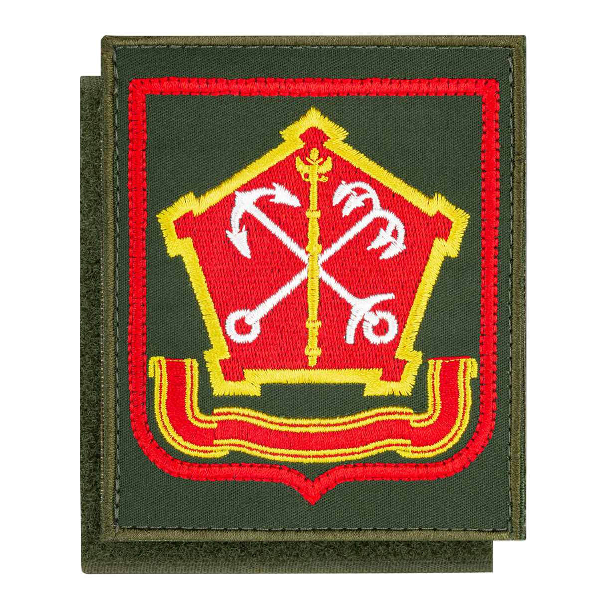 Шеврон вышит. Западный ВО (оливковая ТКАНЬ, красный кант) на липучке пр.№300