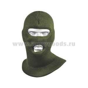 Маска вязаная двойная 100 % акрил (щель для глаз и отверстие для рта) оливковая М-21