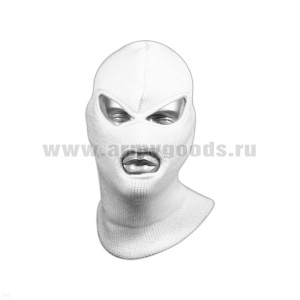 Маска вязаная двойная 100% акрил (отверстия для глаз и рта) белая М-9