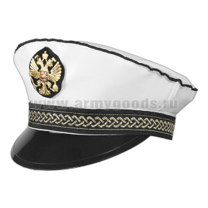 Фуражка сувенирная капитанка белая с белым верхом и мет. орлом (кожзам)
