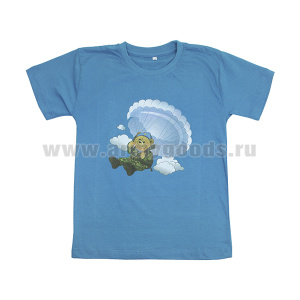 Футболка с рис краской Медвежонок-десантник (голубая) детская