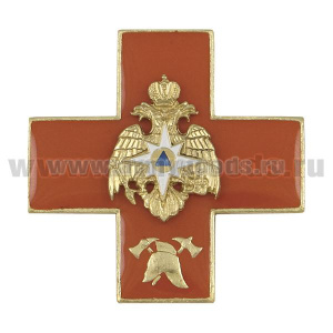 Значок мет. (красн. крест с эмбл. ГПС, заливка смолой, с накладным орлом МЧС)