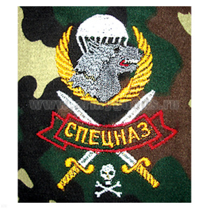 Футболка с вышивкой на груди Спецназ (волк с парашютом) зел. КМФ