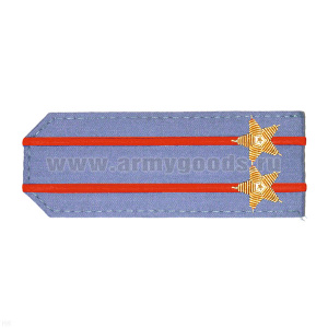 Погоны из рубаш. ткани серо-голуб. с вышит. 2 красн. просв., вышит. канителью (подполковник)