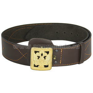 Ремень генеральский кожаный со штампованной пряжкой Орел РФ (коричневый)