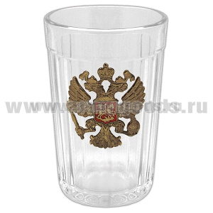 Стакан стеклянный граненый с накладкой Орел РФ (зол/серебр по наличию)