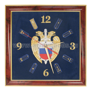 Часы подарочные вышитые на бархате в багетной рамке 35х35 см (ФСО)