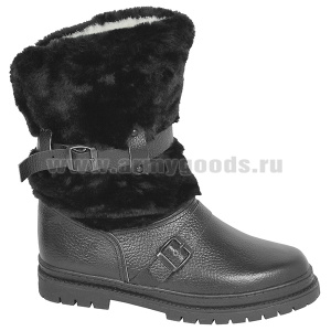 У. короткие черн. (28 см) подкладка - нат. мех овчина ,верх - иск. мех, подошва - ПВХ, (юфть)