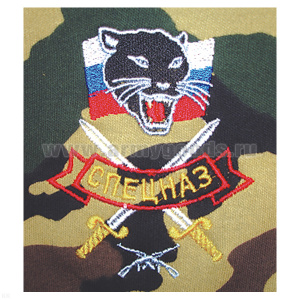 Футболка с вышивкой на груди Спецназ (пантера) зел. КМФ