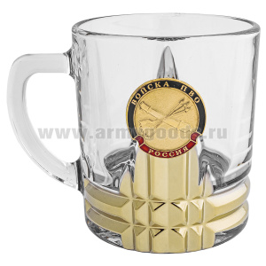 Кружка стекло (0,25 л) с металлизированным напылением и мет накладкой Войска ПВО