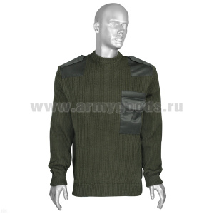 Свитер п/ш с накладками оливк. (вырез под горло круглый) р-ры с 62