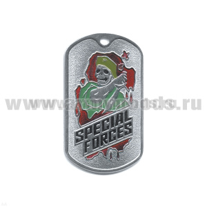 Жетон (нерж. ст., эмал.) Specilal forces (скелет в оливк. берете с кинжалом)