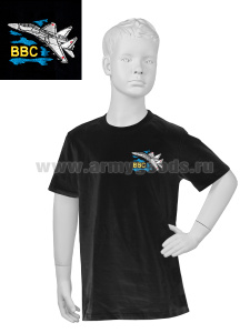 Футболка с вышивкой на груди ВВС (Су-27) черная детская