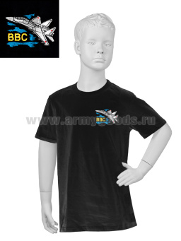 Футболка с вышивкой на груди ВВС (Су-27) черная детская