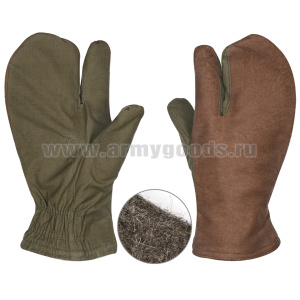 Рукавицы тканевые стрелковые (двупалые) оливковые, утепленные войлоком