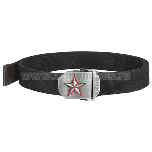 Ремень брючный тесьма (ширина 35 мм) с мет. пряжкой (звезда с красным кантом) черный