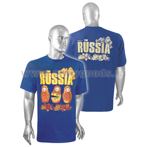 Футболка с рисунком краской  National Team Russia (Матрешки) синяя