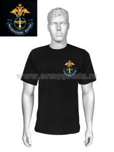Футболка с вышивкой на груди Космические войска (орел и ракета) черн.