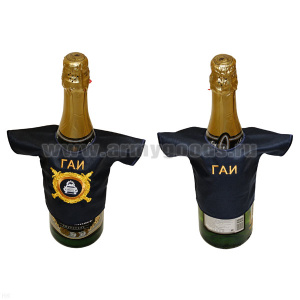 Рубашечка на бутылку сувенирная вышитая ГАИ (с эмбл.) синяя