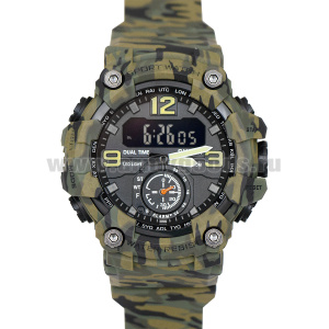 Часы наручные кварцевые спортивные (водонепроницаемые 5 атм) с полимерным формованным ремешком (цвета в асс-те)