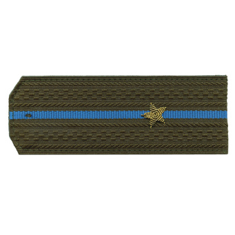 Погоны ВВС-ВДВ-ВКС оливк. с 1 голуб. просв., вышит. канителью (мл. лейтенант)