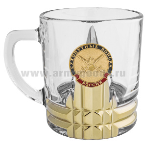 Кружка стекло (0,25 л) с металлизированным напылением и мет накладкой Сухопутные войска