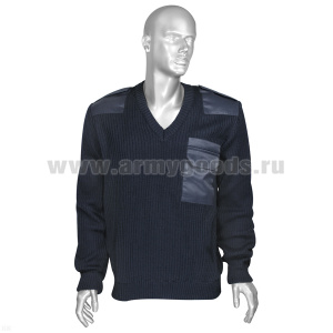 Свитер п/ш с накладками синий (вырез под горло V-образный) р-ры с 62