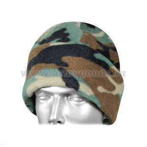 Шапка флисовая двухслойная с отворотом кмф зеленая