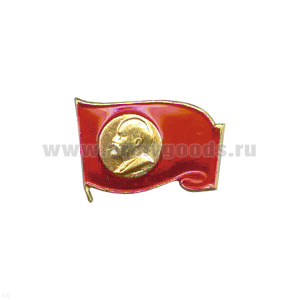 Значок мет. Флажок красн. с профилем Ленина в круге