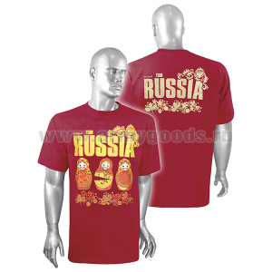 Футболка с рисунком краской  National Team Russia (Матрешки) красная