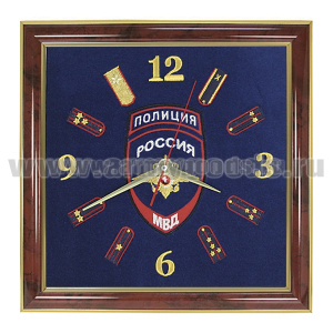 Часы подарочные вышитые на бархате в багетной рамке 35х35 см (Полиция) шеврон