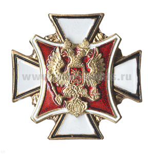Значок мет. Герб РФ на белом кресте (лат.)