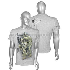 Футболка с рис краской Антитеррор (Лучший пистолет - это автомат) серый меланж (ЗВ)