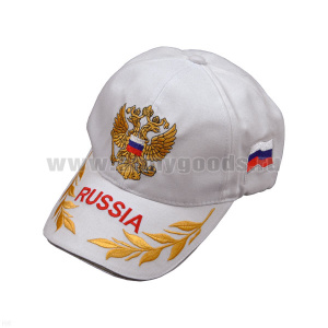 Бейсболка супервышивка Russia с орлом белая