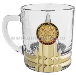 Кружка стекло (0,25 л) с металлизированным напылением и мет накладкой Мотострелковые войска