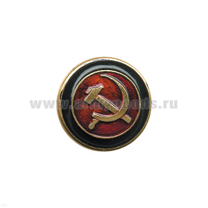 Значок мет. Серп и молот в круге на красном фоне с черным кантом (лат.)