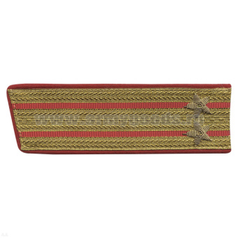 Погоны парадные золотые (металлиз.) с 2 красн. просв., вышит. канителью (подполковник) со скосом
