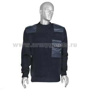 Свитер п/ш с накладками синий (вырез под горло круглый) р-ры с 40 по 60