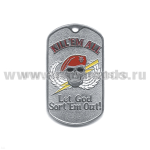 Жетон (нерж. ст., эмал.) Kill'em All (череп в крап. берете)