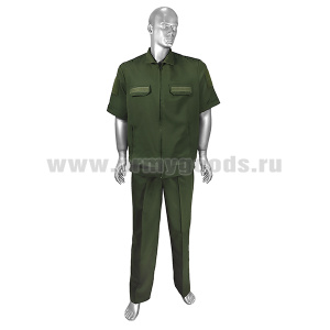Костюм лет. МО офисный оливковый (ткань "габардин") короткий рукав (подкладка сетка) АКЦИЯ колючая нагрудная липучка