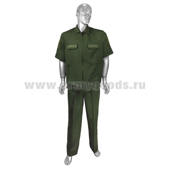 Костюм лет. МО офисный оливковый (ткань "габардин") короткий рукав (подкладка сетка) АКЦИЯ колючая нагрудная липучка