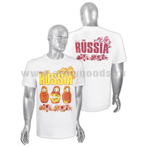Футболка с рисунком краской  National Team Russia (Матрешки) белая