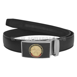 Ремень брючный кожаный черный с цветной бляхой Военно-космические силы